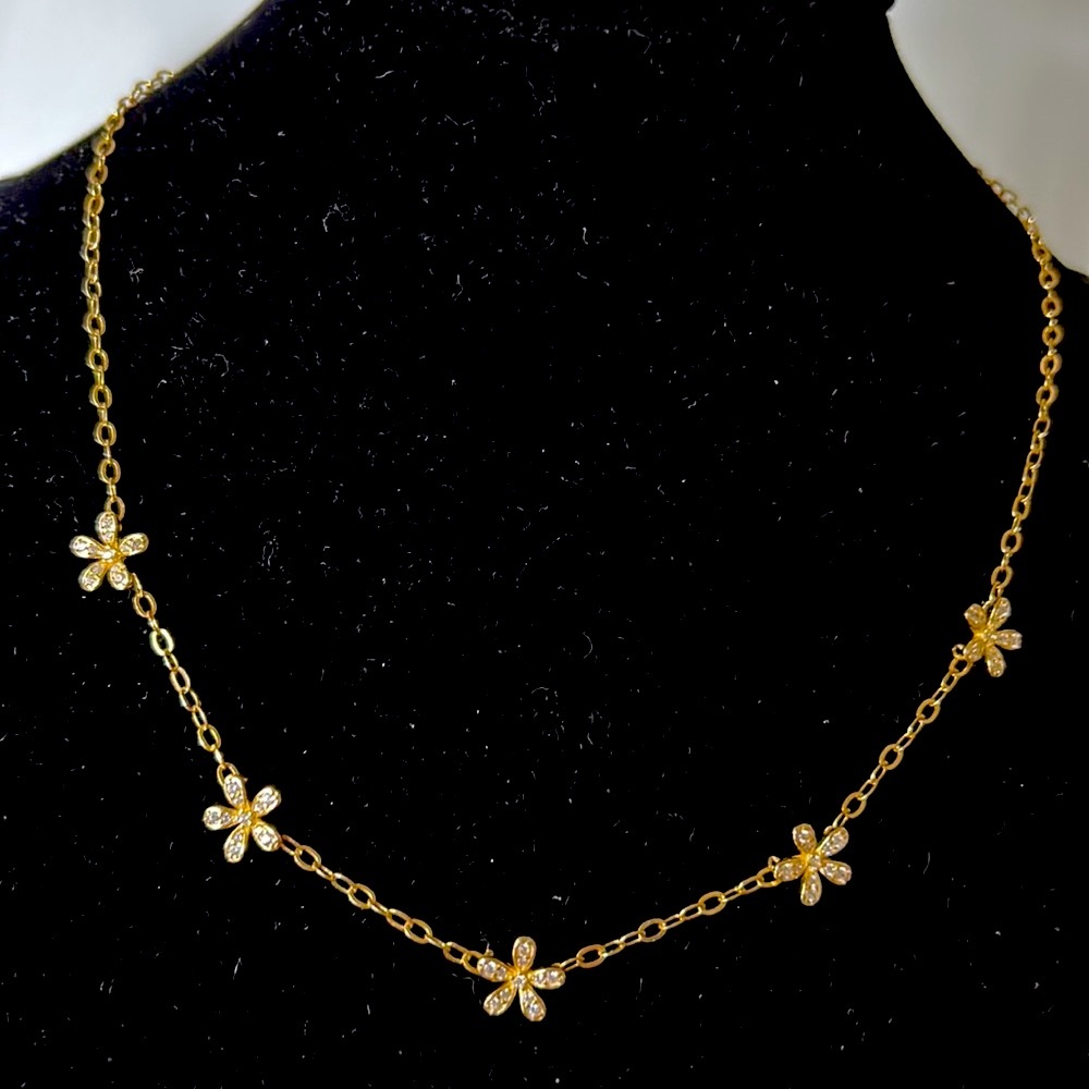 Delicate Gold Pave Flower Choker